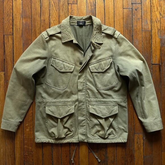 RRL Double RL Ralph Lauren Military Utility Field Jacket Men Large L Tan Khaki‎